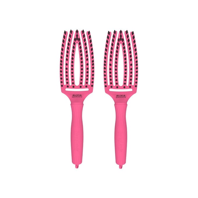 2x Olivia Garden Fingerbrush Care Iconic Boar&Nylon Hot Pink Medium