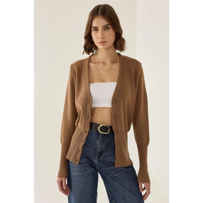 Semi Fitte V-Hals Gebreide Cardi