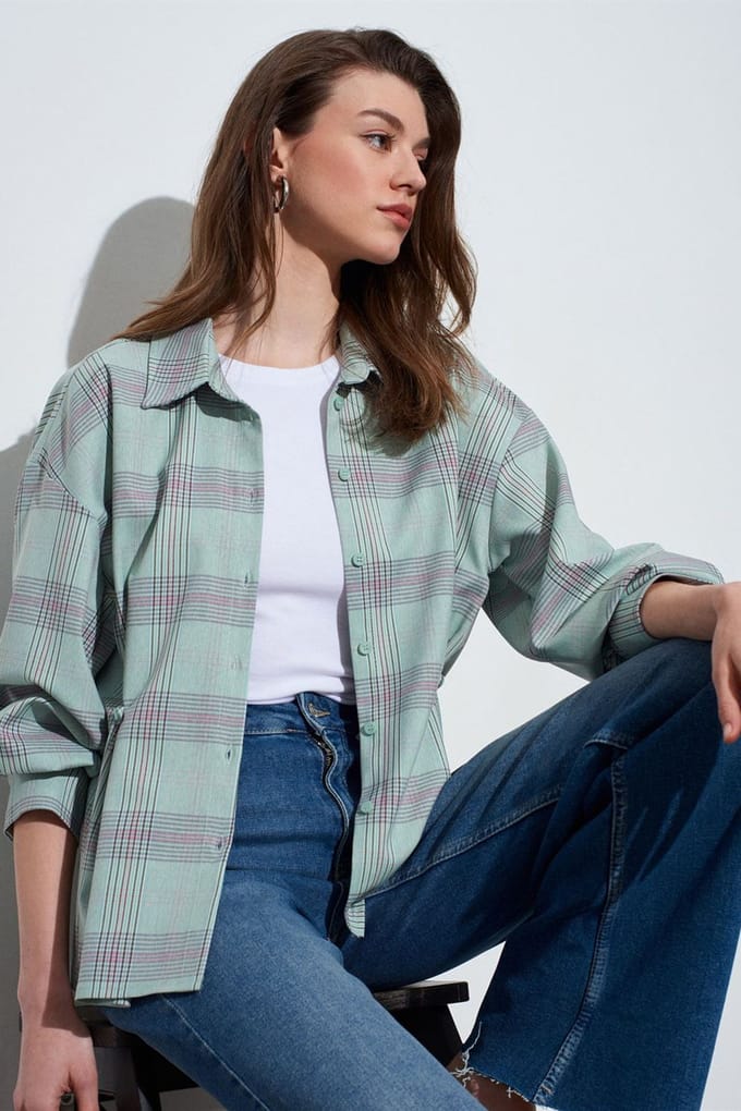 Oversized Geruite Geweven Shirt