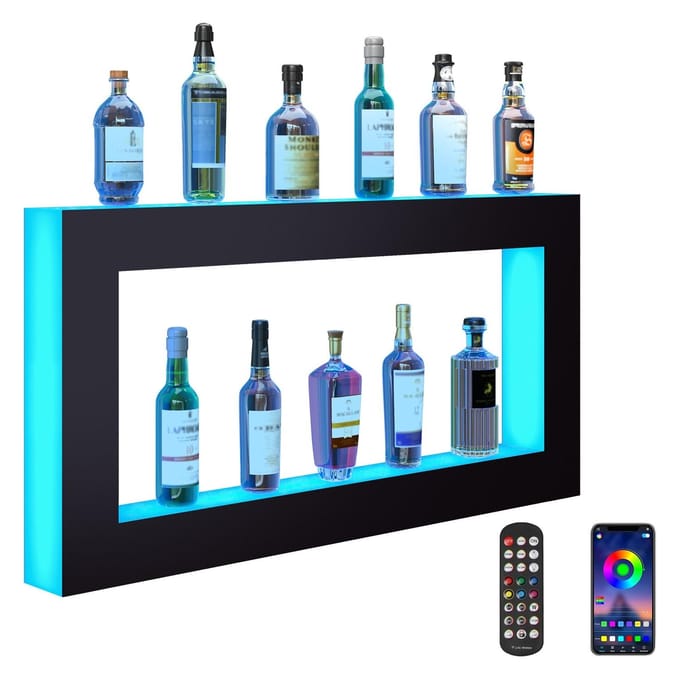 Étagère de bar d'affichage de bouteilles d'alcool éclairée par LED 48 pouces Contrôle RF et par application