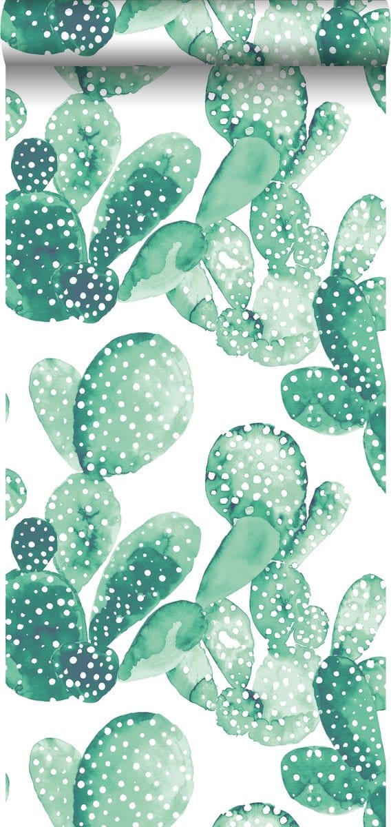 ESTAhome behang aquarel geschilderde cactussen smaragdgroen - 53 cm x 10.05 m - 138903