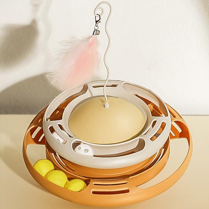 Katten Draaitafel Speelgoed Interactief Grappig Veer Circulaire Draaitafel Kittenspeelgoed voor Katten Kittens Wit beige