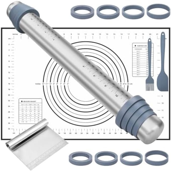 PromoHome Verstelbare Deegroller Set met Meetmat en Accessoires - Professionele Bakgerei
