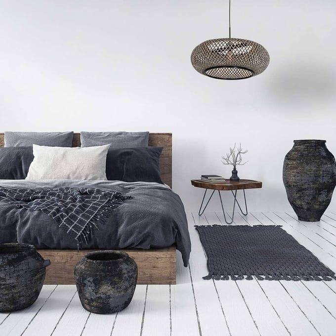 Hanglamp - zwart - MAZE - bamboe hout metaal - Ø 60cm - E27 - 7506ZW - Steinhauer