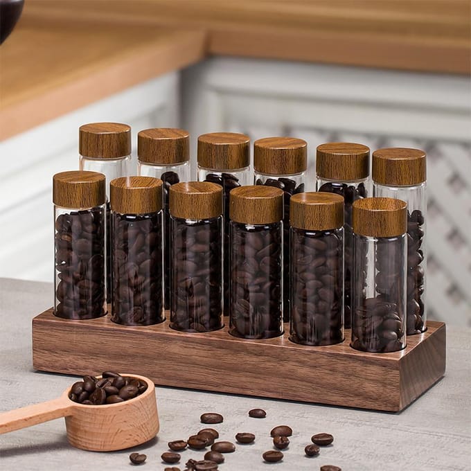 12 stuks Single Dose Koffiebonen Opslagbuizen Borosilicaat Glas Koffiebonen Keldercontainer met bruin