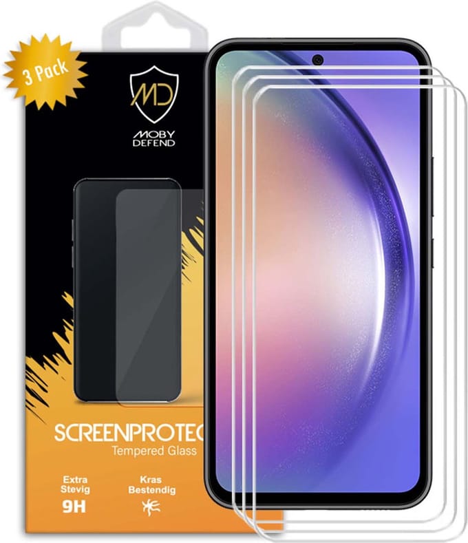3-Pack MobyDefend Screenprotectors - Geschikt voor Samsung Galaxy A54 - Case-Friendly Screensavers - Gehard Glas