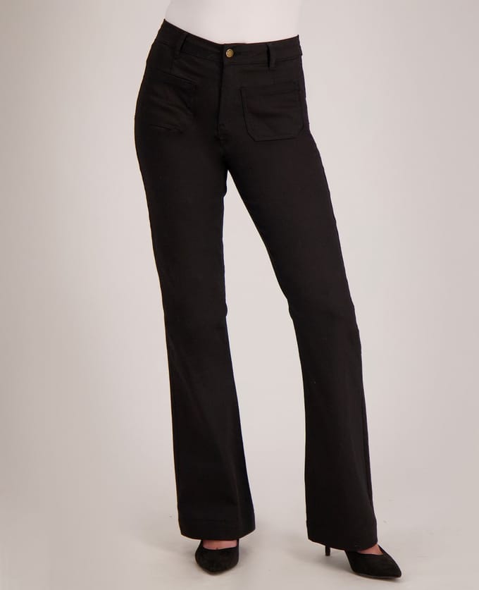Je m'appelle Dames Broek Flared fit Met stretch - Zwart - Maat M