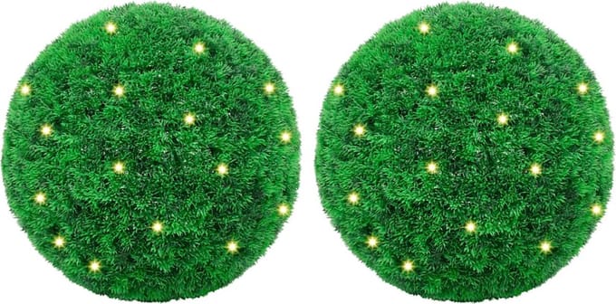 vidaXL - Kunstbuxusballen - met - LED-verlichting - 2 - st - 45 - cm - groen