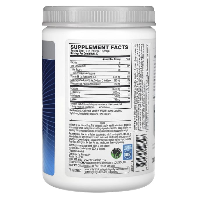 XTEND, BCAA Originaux 7G, Airhead Délicieux Framboise Bleue, 15 oz (423 g)