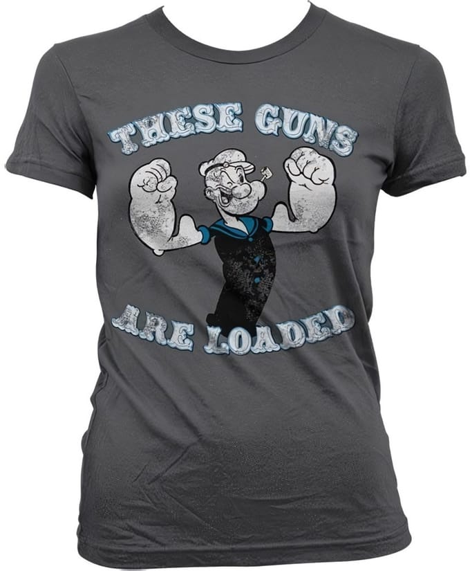 Popeye Dames Tshirt -M- These Guns Are Loaded Grijs