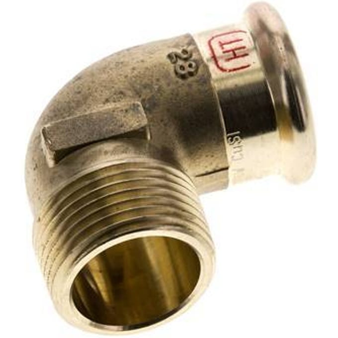 90 graden L-Perskoppeling - 28mm Persmof & R 1'' Buiseinde - Koperlegering