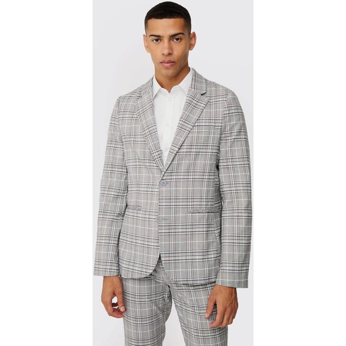 Check Weave Slim Fit Suit Jacket | Natural | Size 46