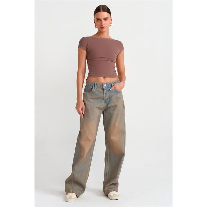 Dames Mid-Waist Wijde Pijpen Katoenen Jeans