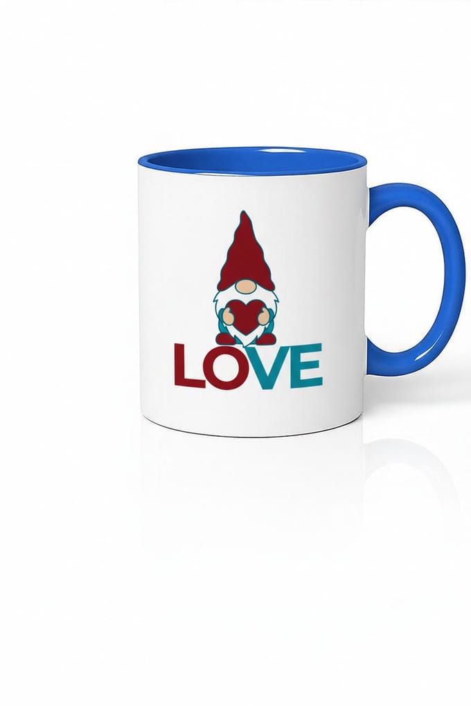 Keramische Mok Lieve Kabouter met Hartje & "LOVE" Tekst | Wit-Blauw Design