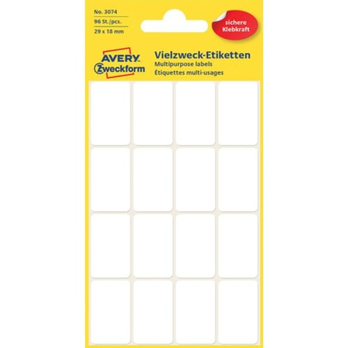 Etiket avery zweckform 3074 29x18mm wit 96 Etiketten