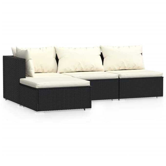 vidaXL - 4-delige - Loungeset - met - kussens - poly - rattan - zwart