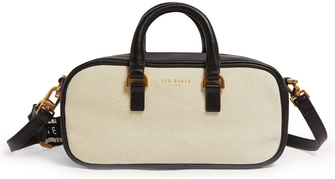 Ted Baker Leren handtas schoudertas Lauraly Elongated Canvas Boxy Top Handle Bag Natural beige