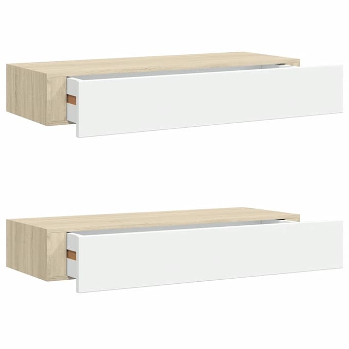 vidaXL - Wandladeplanken - 2 - st - eiken - en - wit - 60x23,5x10cm - MDF