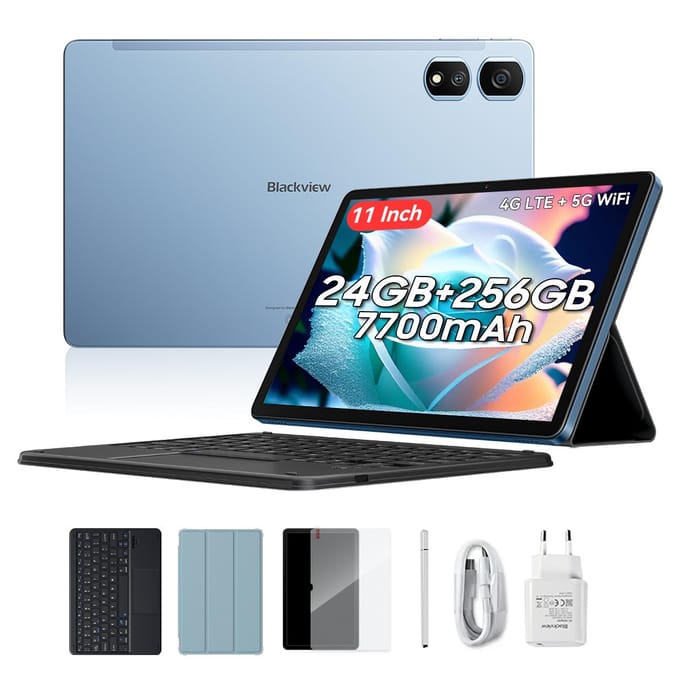 Tablette Blackview Tab 16 Pro reconditionnée Android 14 24 Go RAM 256 Go ROM Tablette de jeu grand écran 11 pouces 8+256 bleu