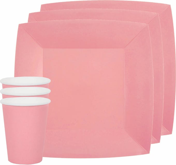 Santex feest/verjaardag servies set - 10x bordjes en bekertjes - roze - karton
