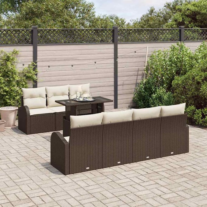 vidaXL Tuinbank Set met kussen met opslag 8 pcs Bruin Poly Riet