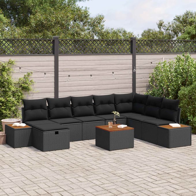 vidaXL - Tuinbank - Set - 9 - st - Zwart - poly - rattan