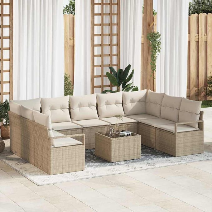 vidaXL - Tuinbank - Set - 10 - st - Beige - en - Crème - poly - rattan
