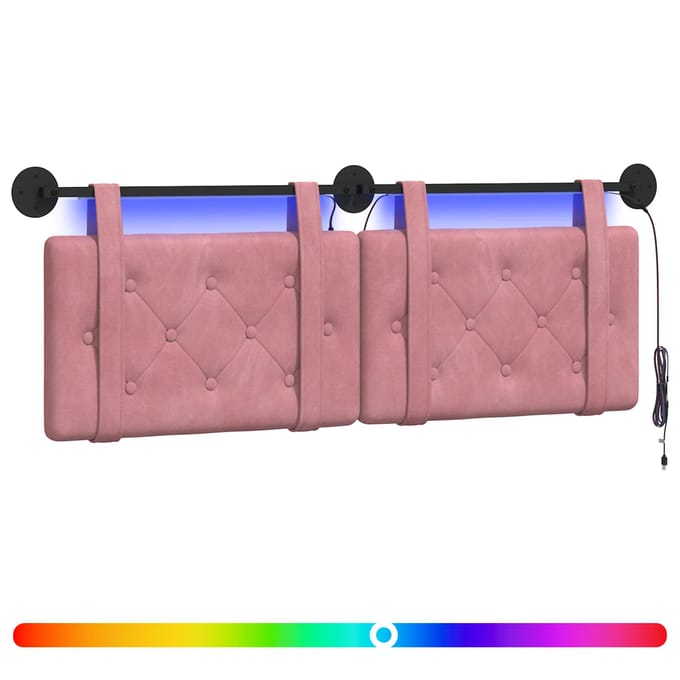 vidaXL - Hangend - hoofdbord - Met - LED-verlichting - Roze - Fluweel