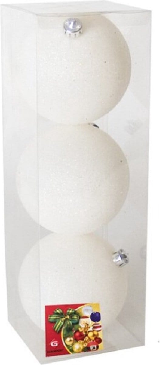 Gerimport Grote kerstballen - 3x st - wit - glitter - 10 cm - kunststof - kerstversiering