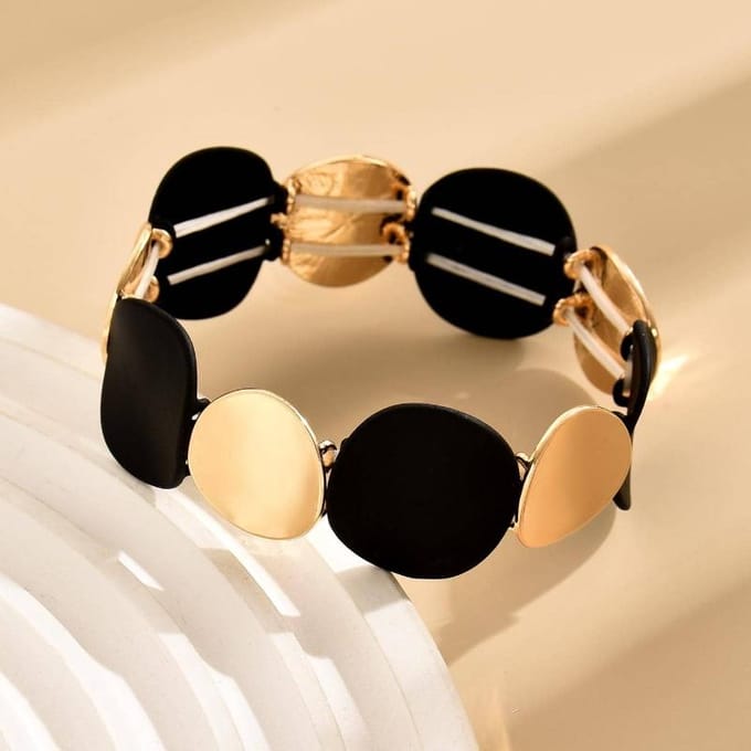 1 pc Bracelet Élastique Mode Doré one-size noir