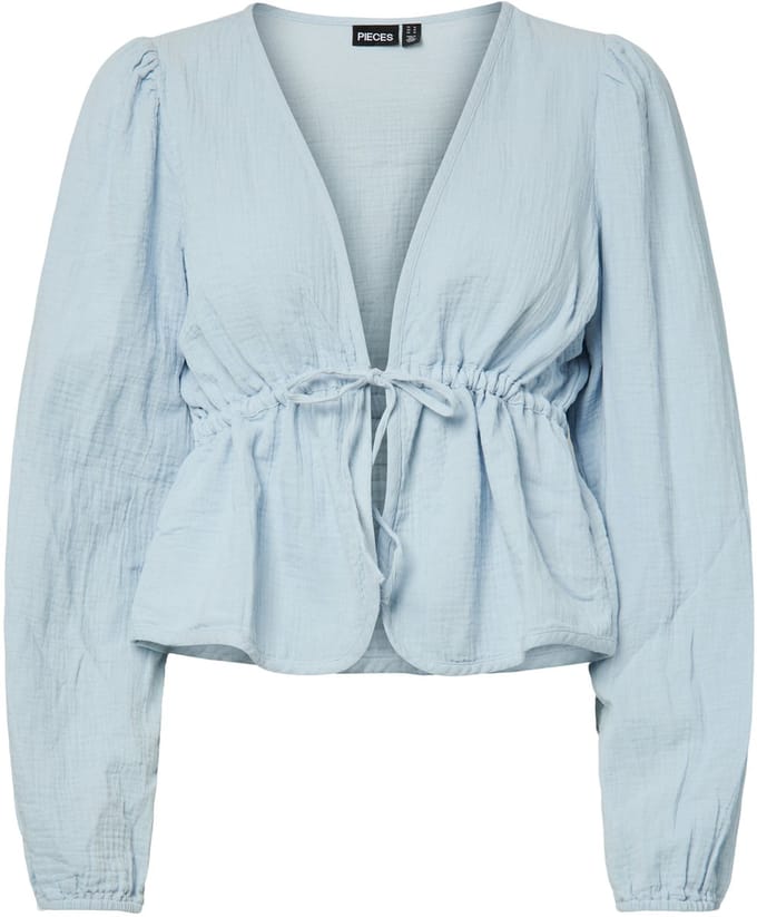 PIECES - PCSASTINA LS V-NECK TIE TOP WVN MSA BC - Dames - Blouses