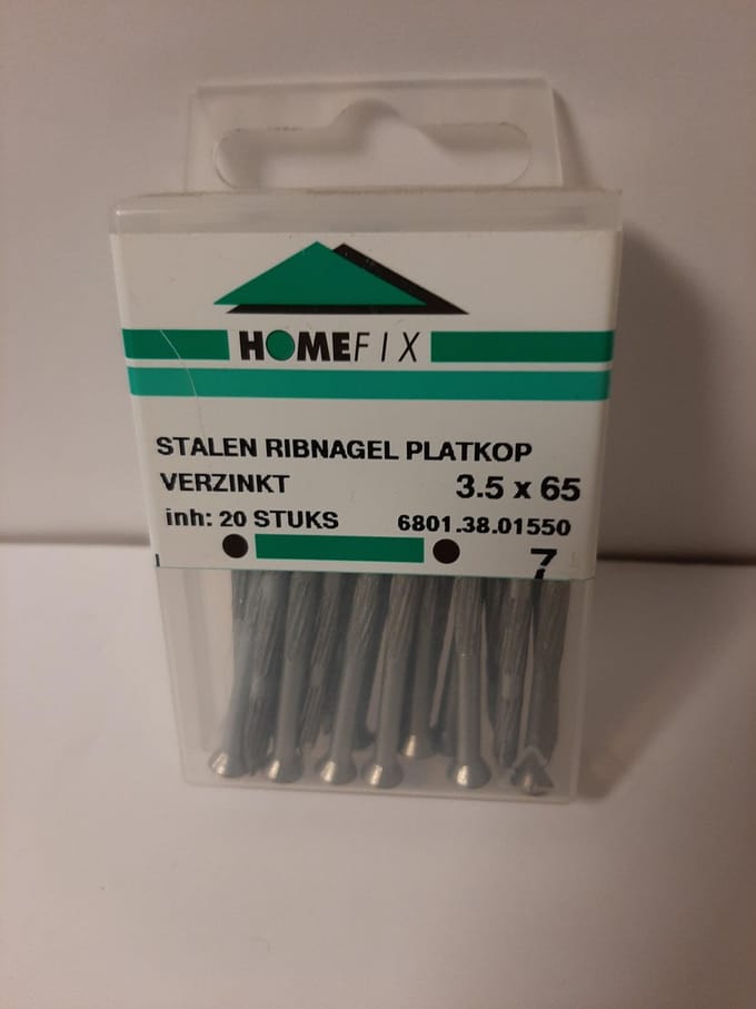 Ribnagel. 3.5x 65mm. Lang. Verzinkt. 20 stuks. Homefix.