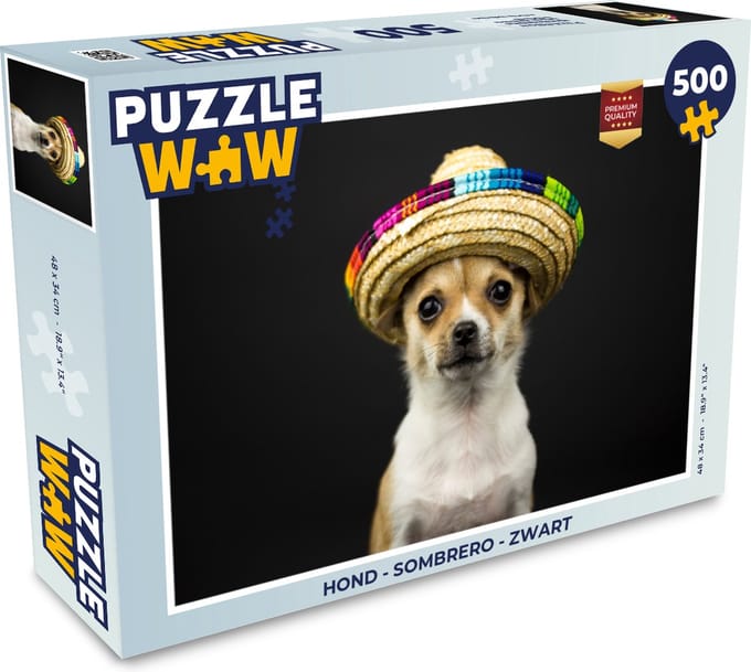 Puzzel Hond - Sombrero - Zwart - Legpuzzel - Puzzel 500 stukjes