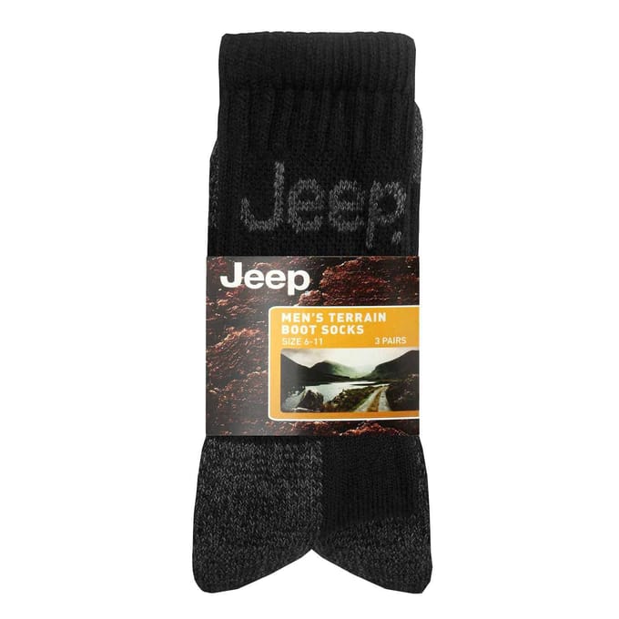 Heren 3 paar Jeep Cushion Sole Hiking werksokken - Zwart
