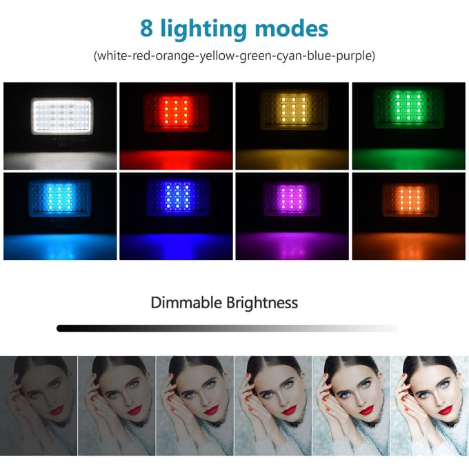 Andoer SL-20 Waterdichte RGB Invullicht LED Videolamp 8 Verlichtingsmodi CRI95+ Dimbaar IPX8 zwart