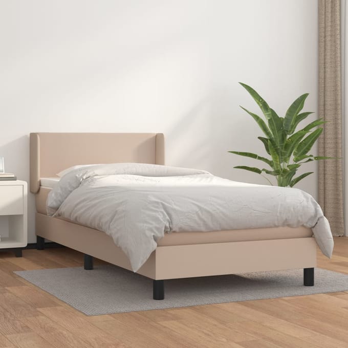 vidaXL - Boxspring - met - matras - kunstleer - cappuccinokleurig - 90x200 - cm