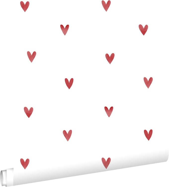 ESTAhome behang hartjes wit en rood - 50 x 900 cm - 131632