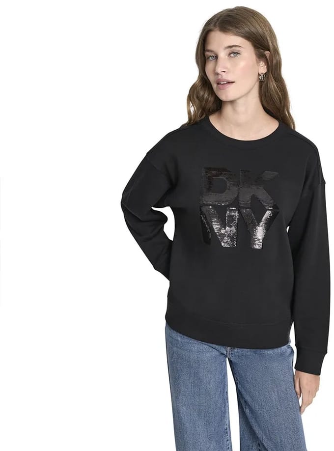 Dkny Sequin Logo Sweatshirt Zwart M Vrouw