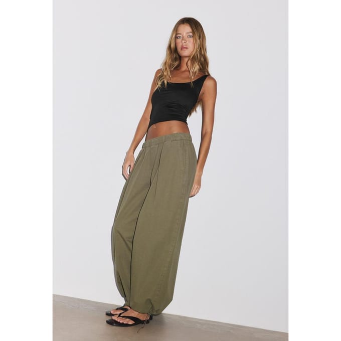 Stradivarius Barrel-broek van popeline met stoppers  Kaki 44