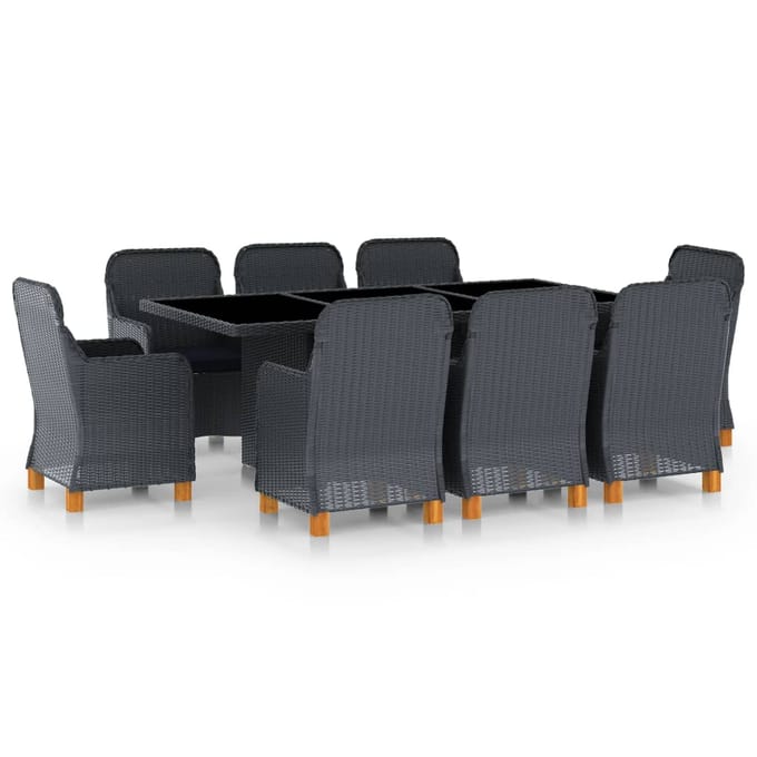 vidaXL - 9-delige - Tuinset - met - kussens - poly - rattan - donkergrijs