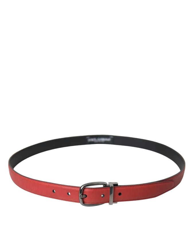 Dolce & Gabbana Rode Leren Zilver Metalen Gesp Ceintuur Heren