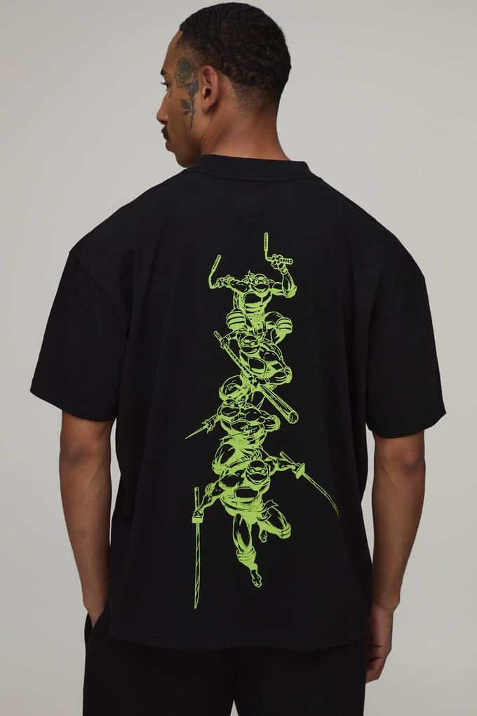 Oversized Ninja Turtles Ruggengraat Licentie Print T-shirt | Black | Size Medium