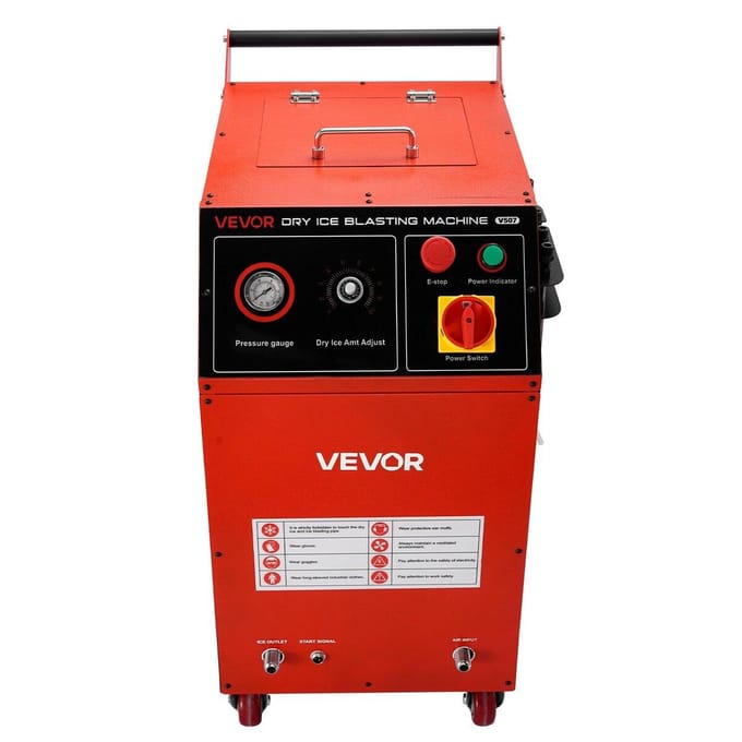 Droogijsstraler, 16,5 lbs (7,5 KG) Capaciteit Droogijsreinigingsmachine met 4 Spuitmonden, Instelbare Druk & Hoeveelheid Droogijs, Verrijdbare Blaster