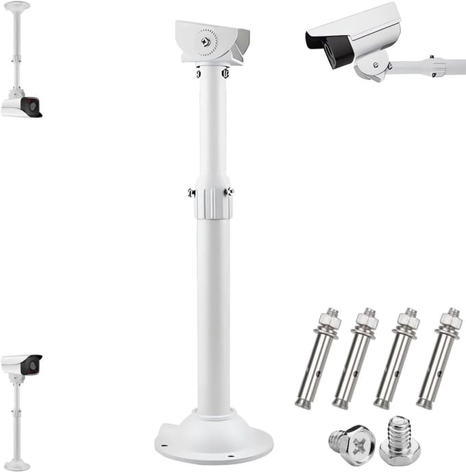Camera Montagebeugel - Telescopische Beugel - Veiligheid Buiten - Verstelbare Hoogte - 30-60 Cm - Wit