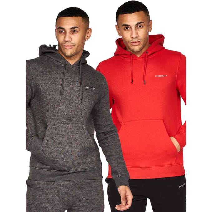 Crosshatch Heren Traymax Oversized Hoodie (Pack of 2) (Rood/Charcoal)