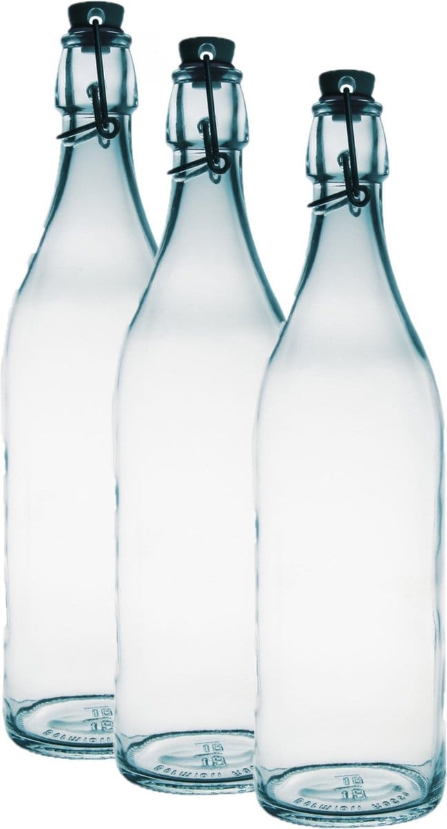 Bormioli Rocco beugelfles/weckfles - 3x - transparant - glas - 1 liter - Waterflessen/Karaffen