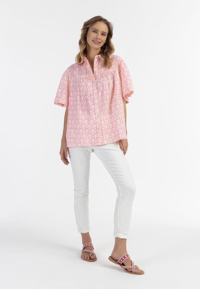 IZIA blouse met korte mouwen Dames neonroze