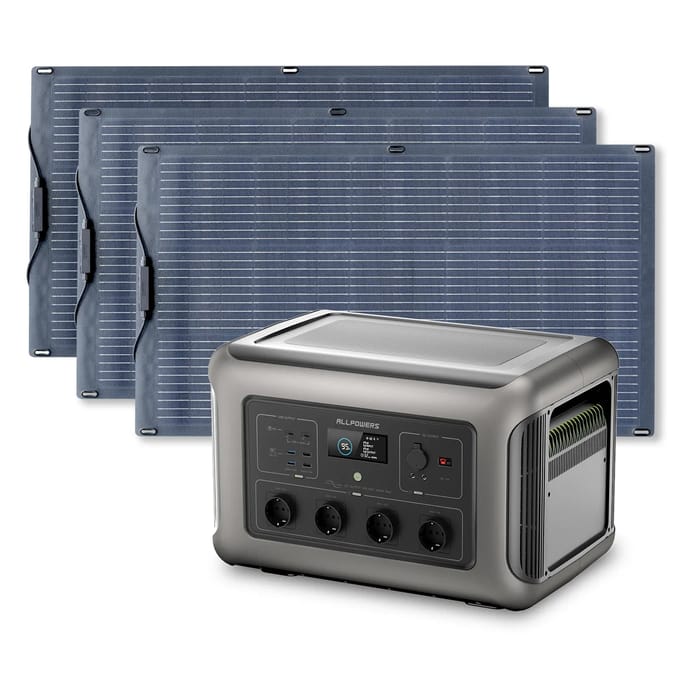 ALLPOWERS Solar Generator Kit 3500W (R3500 V2 + SF100 100W Flexible Solar Panel) - R3500 + 3PCS SF100 Solar Panel 100W