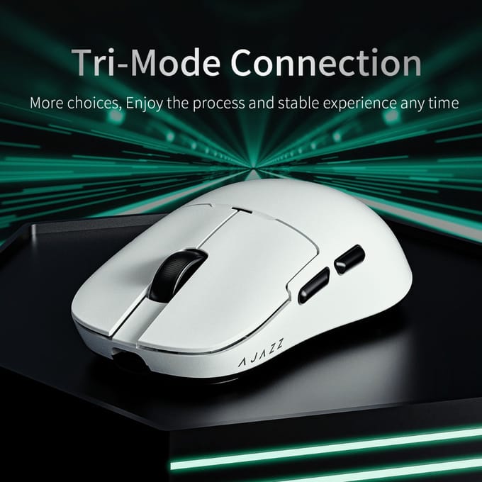 AJAZZ Tri-Mode Muis, 800mAh Lange Batterijduur, Ongeveer 61g Lichtgewicht Gaming Muis, Wit wit