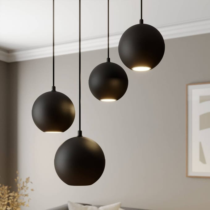 HELAM Hanglamp Midway, zwart, 4-lamps, Ø 35 cm, GU10